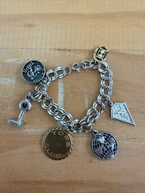 Vintage TOPS Weight Loss Club Milestone Charm Braclet 7" With 6 Retro Charms